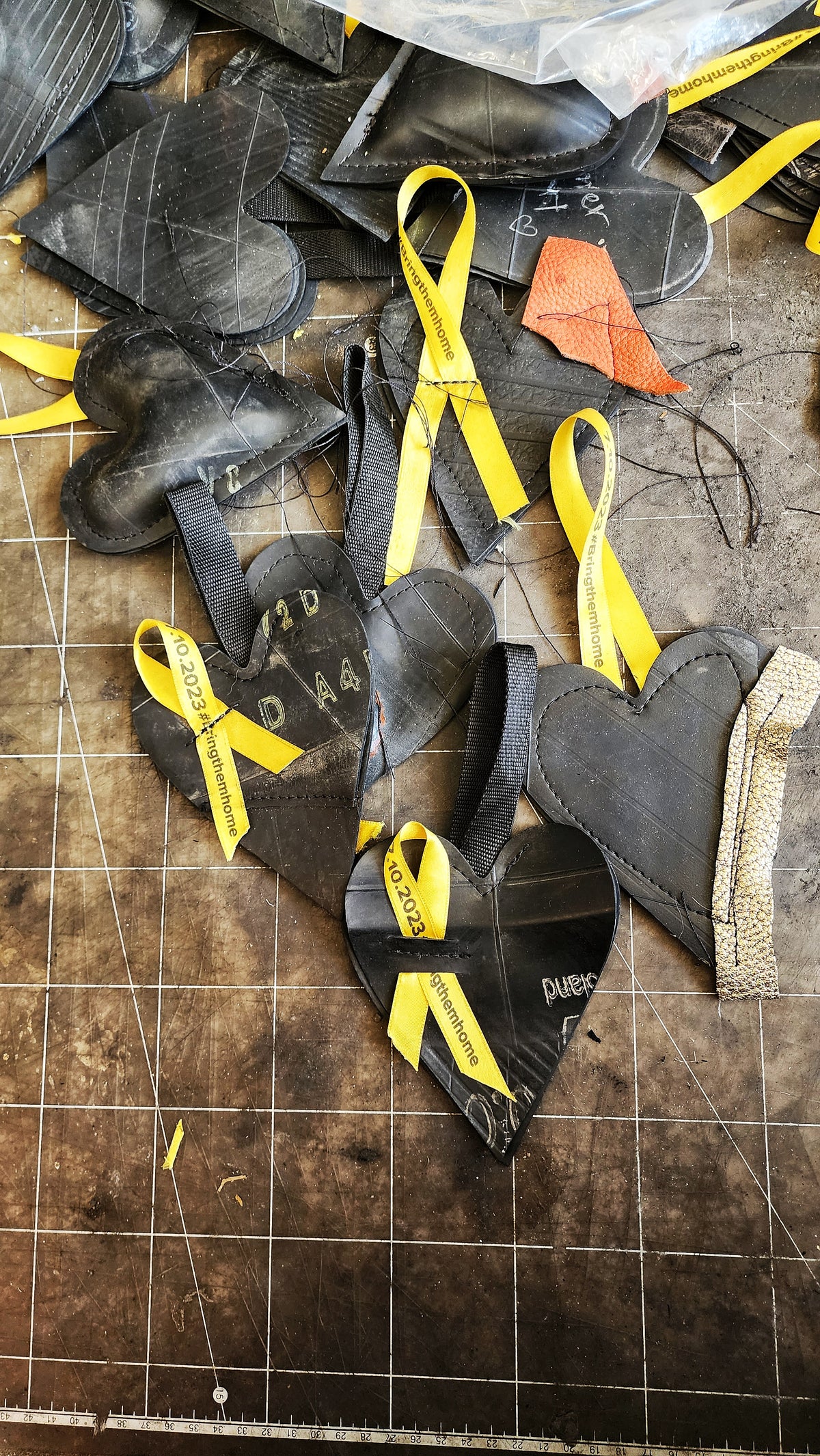 Key chain heart for BRING THEM HOME made from inner tubes