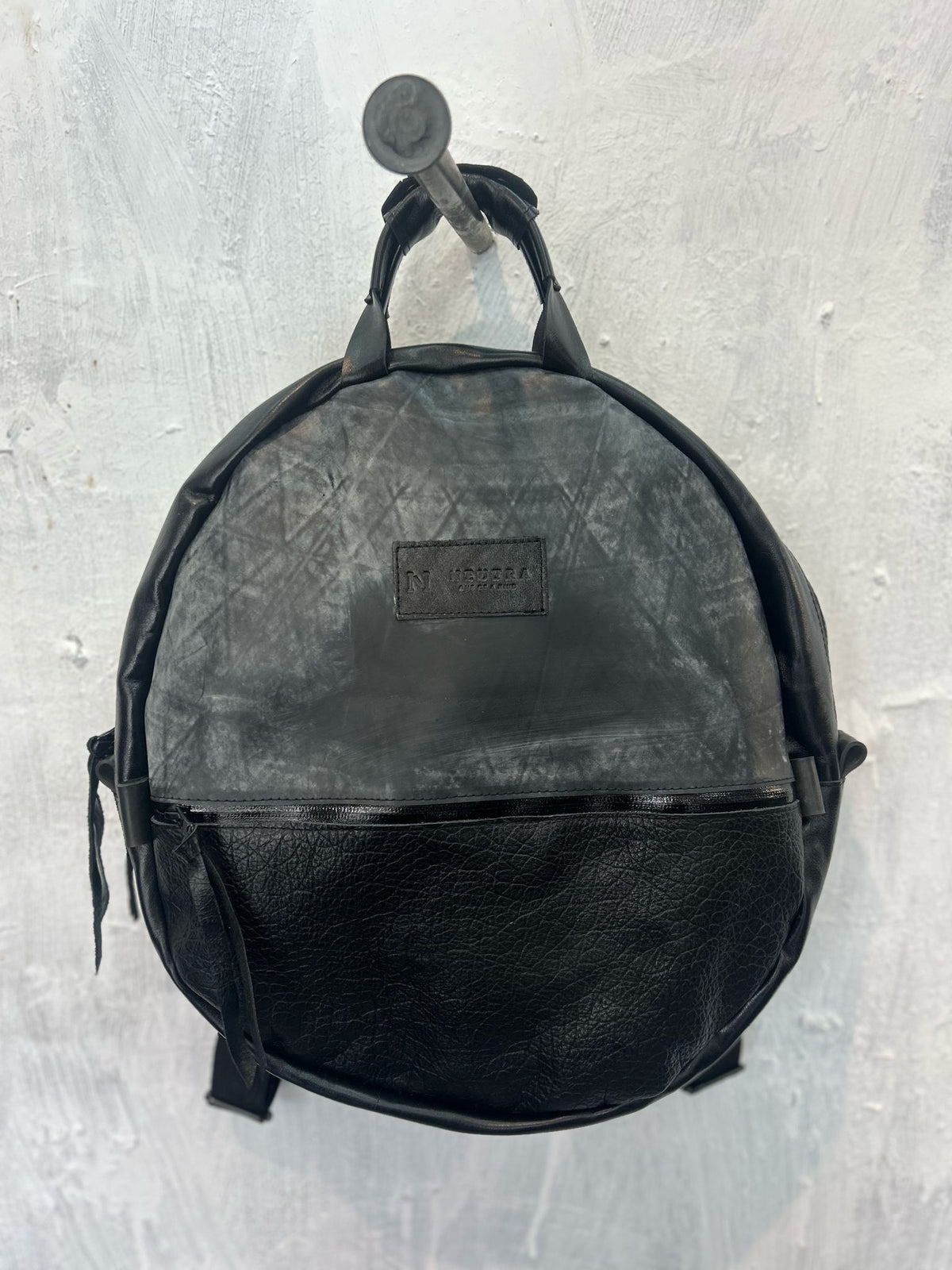Blue moon  Backpack with  Black leather  leftover patchs