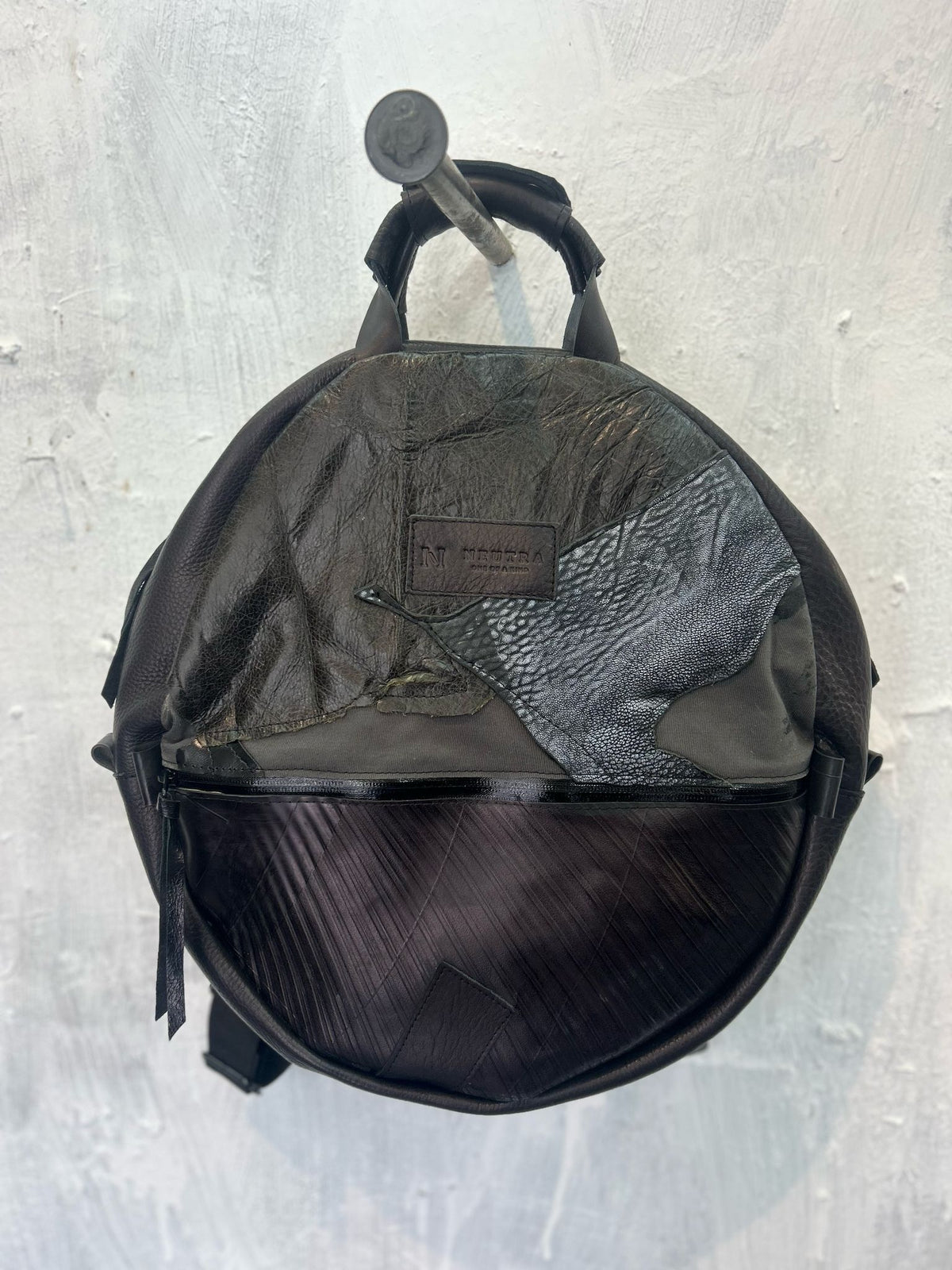 Blue moon  Backpack with black leather patchs